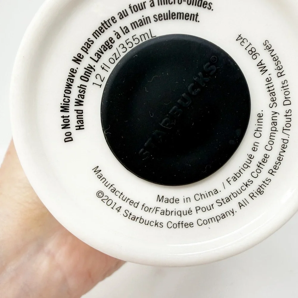 Starbucks 2014 Ceramic Beetle Flower‎ Traveler Dot Collection with Gold Lid